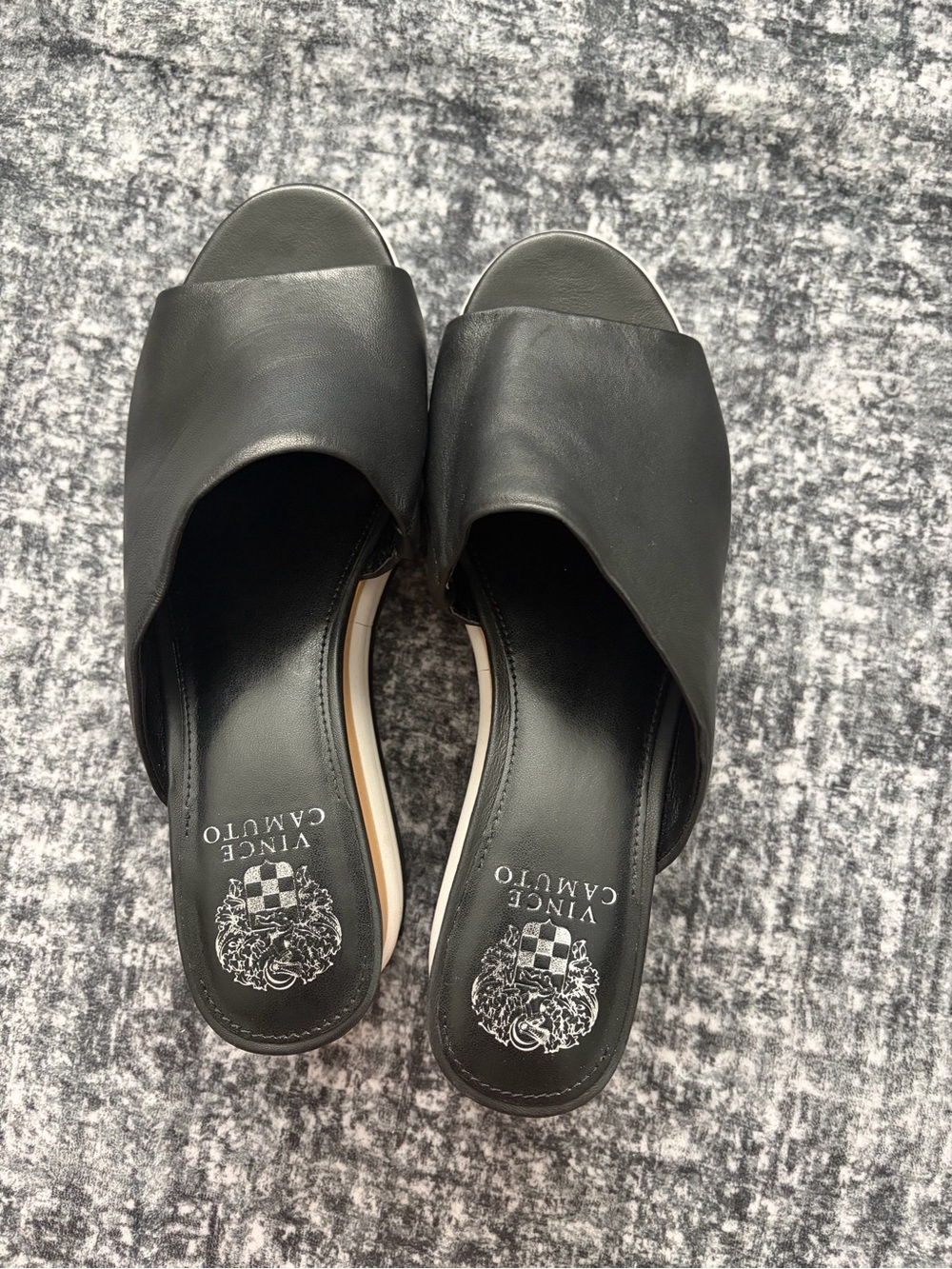 Vince Camuto Black Leather Open Toe Mule Sandals Size 9M / 40